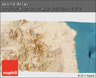 Satellite 3D Map of the Area around 21° 53' 23" N, 36° 37' 30" E