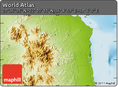 Physical Map of the Area around 21° 53' 23" N, 36° 37' 30" E