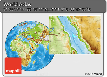 Physical Location Map of the Area around 21° 53' 23" N, 38° 19' 30" E