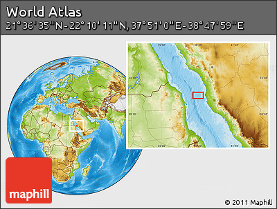Physical Location Map of the Area around 21° 53' 23" N, 38° 19' 30" E