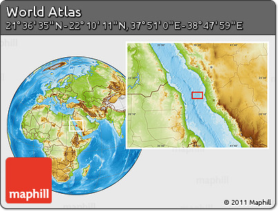 Physical Location Map of the Area around 21° 53' 23" N, 38° 19' 30" E