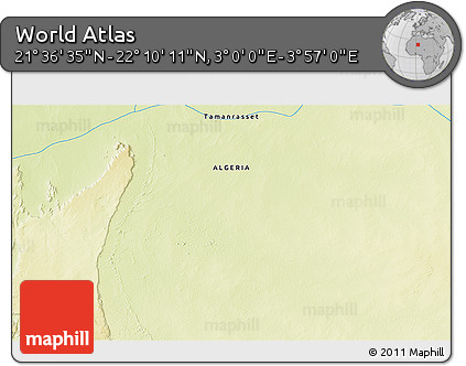 Physical 3D Map of the Area around 21° 53' 23" N, 3° 28' 30" E