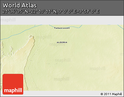 Physical 3D Map of the Area around 21° 53' 23" N, 3° 28' 30" E