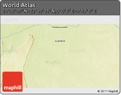 Physical 3D Map of the Area around 21° 53' 23" N, 3° 28' 30" E