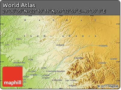 Physical Map of the Area around 21° 53' 23" N, 40° 1' 29" E