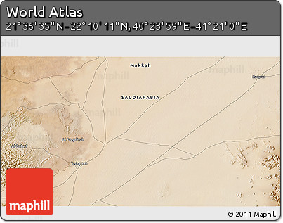 Satellite 3D Map of the Area around 21° 53' 23" N, 40° 52' 30" E