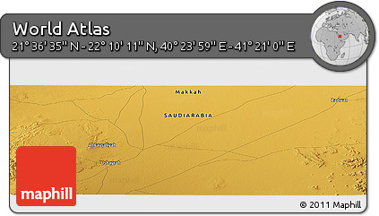 Physical Panoramic Map of the Area around 21° 53' 23" N, 40° 52' 30" E