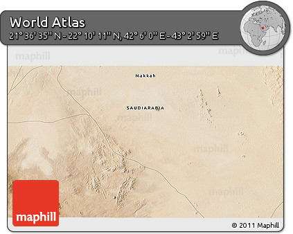 Satellite 3D Map of the Area around 21° 53' 23" N, 42° 34' 30" E