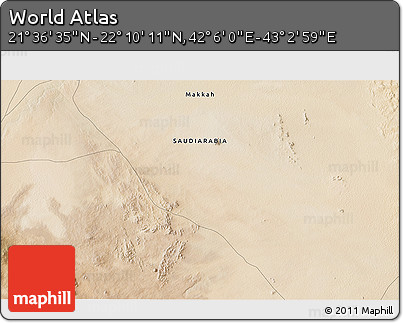 Satellite 3D Map of the Area around 21° 53' 23" N, 42° 34' 30" E