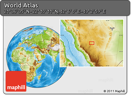 Physical Location Map of the Area around 21° 53' 23" N, 42° 34' 30" E