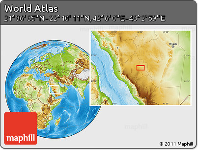 Physical Location Map of the Area around 21° 53' 23" N, 42° 34' 30" E