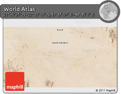 Satellite 3D Map of the Area around 21° 53' 23" N, 44° 16' 29" E