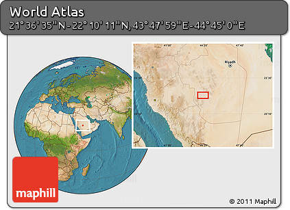 Satellite Location Map of the Area around 21° 53' 23" N, 44° 16' 29" E