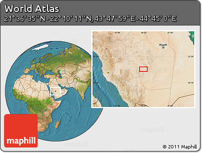 Satellite Location Map of the Area around 21° 53' 23" N, 44° 16' 29" E