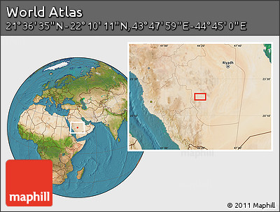 Satellite Location Map of the Area around 21° 53' 23" N, 44° 16' 29" E