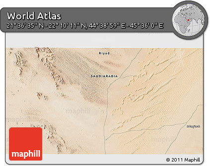 Satellite 3D Map of the Area around 21° 53' 23" N, 45° 7' 30" E