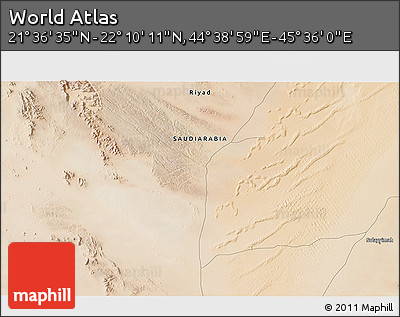 Satellite 3D Map of the Area around 21° 53' 23" N, 45° 7' 30" E