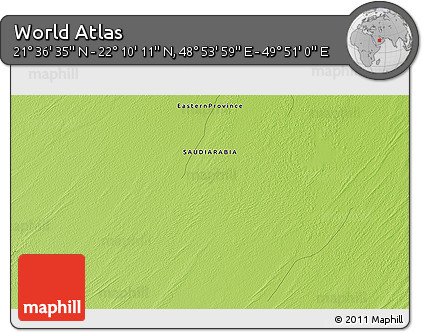 Physical 3D Map of the Area around 21° 53' 23" N, 49° 22' 30" E