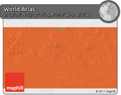 Political 3D Map of the Area around 21° 53' 23" N, 4° 10' 30" W