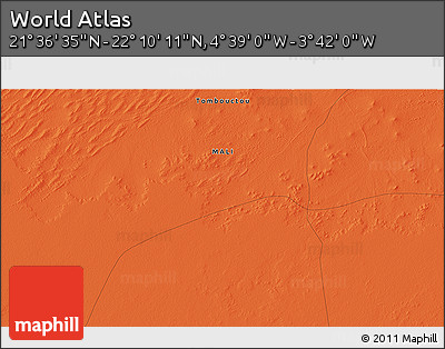 Political 3D Map of the Area around 21° 53' 23" N, 4° 10' 30" W