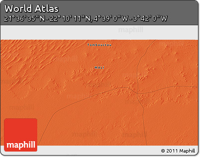 Political 3D Map of the Area around 21° 53' 23" N, 4° 10' 30" W