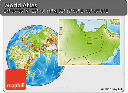 Physical Location Map of the Area around 21° 53' 23" N, 52° 46' 29" E
