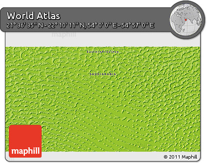 Physical 3D Map of the Area around 21° 53' 23" N, 54° 28' 30" E