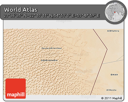 Satellite 3D Map of the Area around 21° 53' 23" N, 55° 19' 30" E