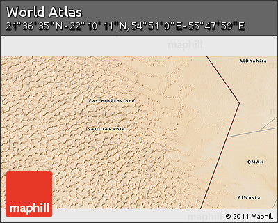 Satellite 3D Map of the Area around 21° 53' 23" N, 55° 19' 30" E