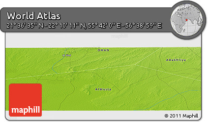 Physical Panoramic Map of the Area around 21° 53' 23" N, 56° 10' 29" E