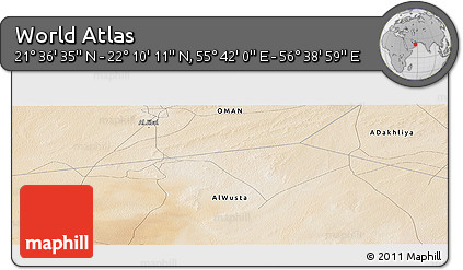 Satellite Panoramic Map of the Area around 21° 53' 23" N, 56° 10' 29" E