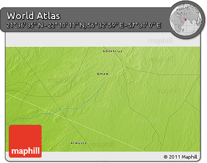 Physical 3D Map of the Area around 21° 53' 23" N, 57° 1' 29" E
