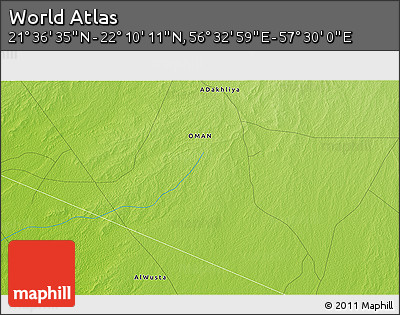 Physical 3D Map of the Area around 21° 53' 23" N, 57° 1' 29" E