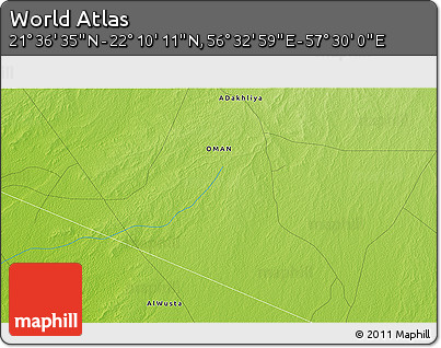 Physical 3D Map of the Area around 21° 53' 23" N, 57° 1' 29" E