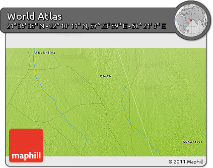 Physical 3D Map of the Area around 21° 53' 23" N, 57° 52' 30" E