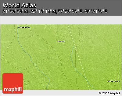 Physical 3D Map of the Area around 21° 53' 23" N, 57° 52' 30" E