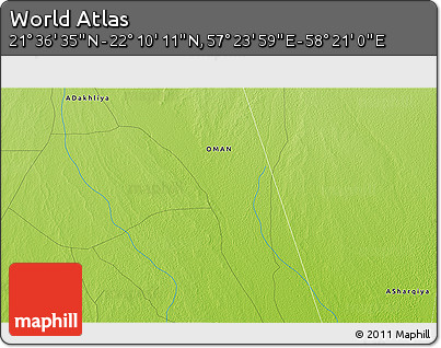Physical 3D Map of the Area around 21° 53' 23" N, 57° 52' 30" E
