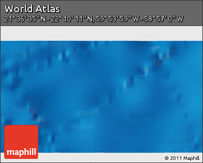 Physical 3D Map of the Area around 21° 53' 23" N, 59° 25' 29" W