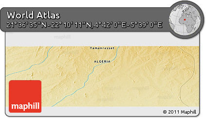 Physical Panoramic Map of the Area around 21° 53' 23" N, 5° 10' 30" E