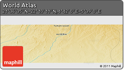 Physical Panoramic Map of the Area around 21° 53' 23" N, 5° 10' 30" E