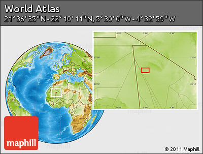 Physical Location Map of the Area around 21° 53' 23" N, 5° 1' 30" W