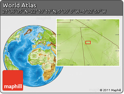 Physical Location Map of the Area around 21° 53' 23" N, 5° 1' 30" W