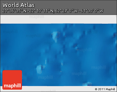 Physical 3D Map of the Area around 21° 53' 23" N, 61° 58' 30" W