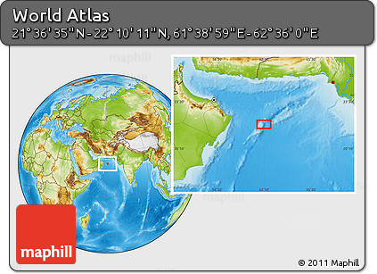 Physical Location Map of the Area around 21° 53' 23" N, 62° 7' 30" E