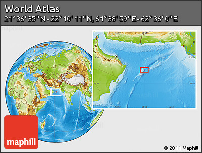 Physical Location Map of the Area around 21° 53' 23" N, 62° 7' 30" E