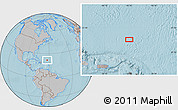 Gray Location Map of the area around 21° 53' 23" N, 62° 49' 30" W, hill shading