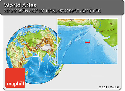 Physical Location Map of the Area around 21° 53' 23" N, 65° 31' 30" E