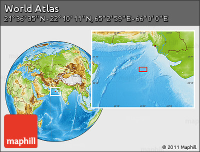 Physical Location Map of the Area around 21° 53' 23" N, 65° 31' 30" E