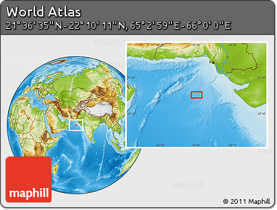Physical Location Map of the Area around 21° 53' 23" N, 65° 31' 30" E