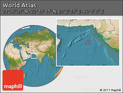 Satellite Location Map of the Area around 21° 53' 23" N, 65° 31' 30" E